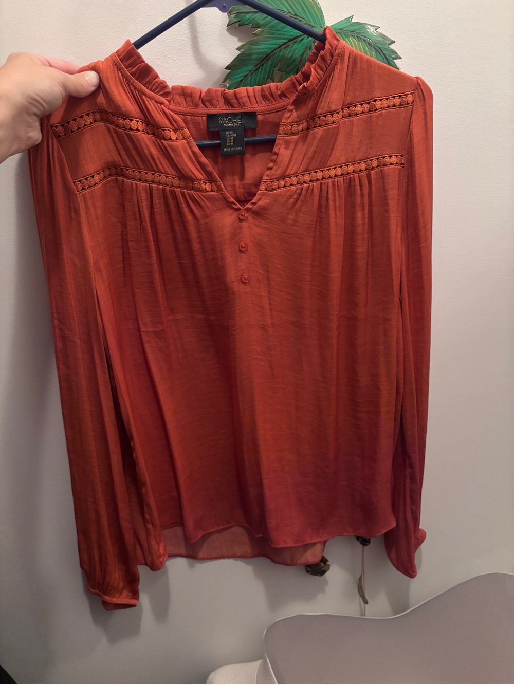RACHEL Rachel Roy Rust Orange Long-Sleeve Peasant Blouse